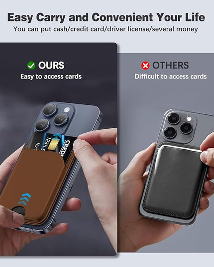 Mag-Safe Wallet for iPhone - Lightweight Magnetic Phone Wallet Stand With Adjustable Leather Card Holder for iPhone 17/16/15/14/13/12 Series, Not for Mini (Brown)