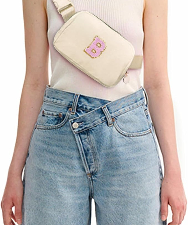Uygafly Belt Bag Fanny Pack Crossbody Bags with Initials Letter Patch Cute Stuff Birthday Gifts for Teenager Girls Trendy Stuff for Teens | Khaki,B