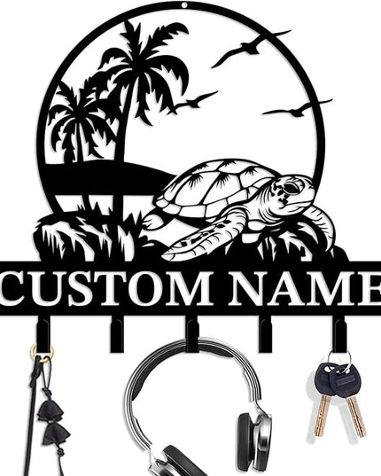 Casebrick Custom Sea Turtle Metal Wall Hooks,Key Holder-Personalized Iron Wall Decor for Keys, Coats & Home Organization (Black, Handmade,Decorative for Entryway, Beach,Bedroom,Office) (Style E)
