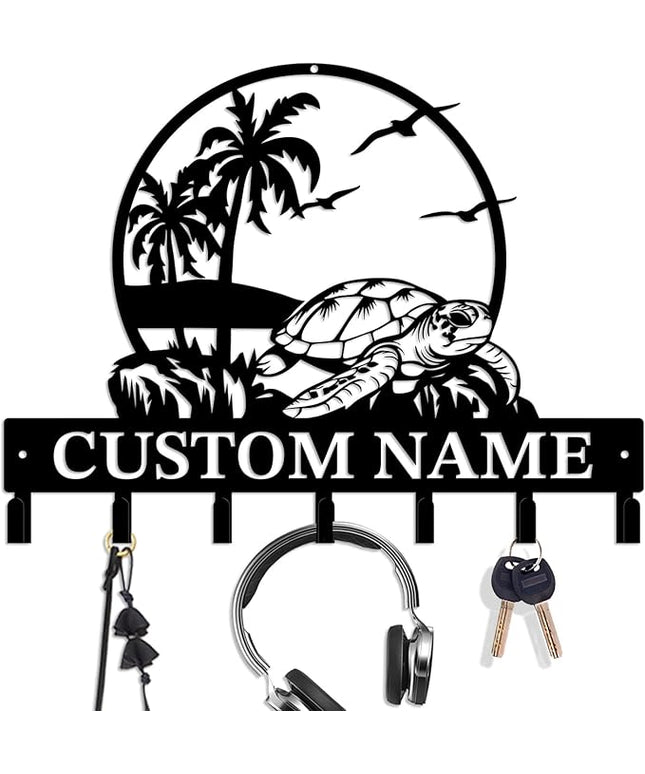 Casebrick Custom Sea Turtle Metal Wall Hooks,Key Holder-Personalized Iron Wall Decor for Keys, Coats & Home Organization (Black, Handmade,Decorative for Entryway, Beach,Bedroom,Office) (Style E)