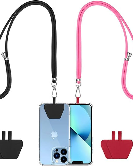CACOE Phone Lanyard 2 Pcs-2 Pcs Adjustable Neck Strap,4 Pcs Phone Patches,Universal Crossbody Multifuctional Cell Phone Lanyards Compatible with Most Smartphones(Black+Rose Red)