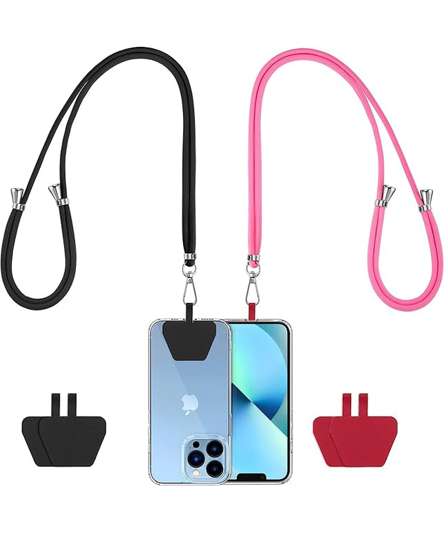 CACOE Phone Lanyard 2 Pcs-2 Pcs Adjustable Neck Strap,4 Pcs Phone Patches,Universal Crossbody Multifuctional Cell Phone Lanyards Compatible with Most Smartphones(Black+Rose Red)
