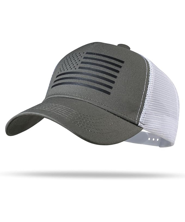 American Flag Trucker Hat - Snapback Hat, Baseball Cap for Men Women - Breathable Mesh Side, Adjustable Fit - for Casual Wear