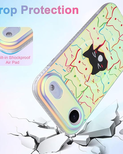 Cute Case for iPhone Air Case for Women Girls Boys [ Compatible with Magsafe ] Iridescent and Black Cats Cat Pattern Design, Kawaii Colorful Animal Soft Bumper Protective Phone Cover
