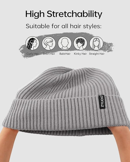 Zylioo Oversize Beanie Hats, XXL Big Size Ribbed Knit Cuffed Winter Hat for Cold Weather, Warm Skull Watch Cap