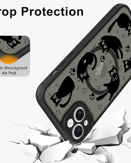 Cute Magnetic Case for iPhone 15 Plus Case [ Compatible with MagSafe ] with Black Cat Cats Pattern Design for Women Girls Boys, Soft Bumper Hard Back Kawaii Animal Protective Phone Cover
