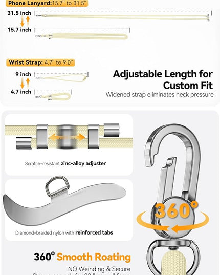 4-IN-1 Phone Lanyard + Wrist Strap, 2PCS Adjustable Length Cell Phone Lanyard with 2 Tether Tabs for iPhone,Smartphones