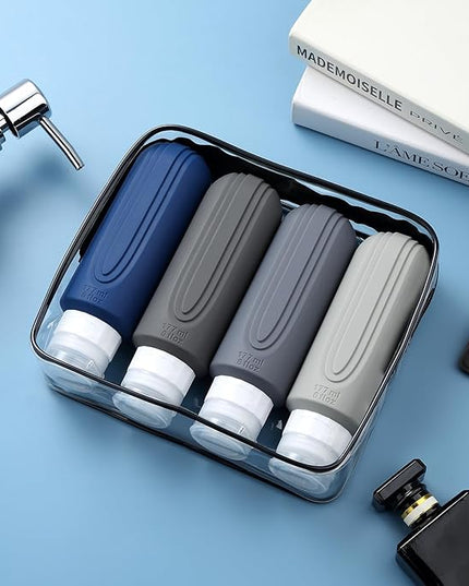 Travel Bottles for Toiletries, Large 6oz Oversize Containers, BPA Free Leak Proof Tubs Refillable Liquid Traveler Accessories with Toiletry Bag for Cometic Shampoo and Lotion Soap (4 Pack)
