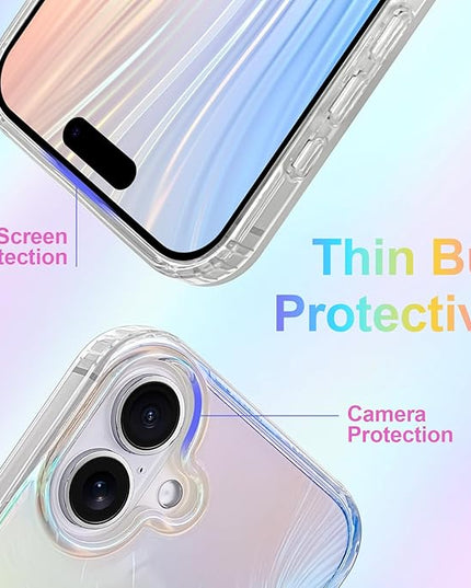Glitter Case for iPhone 17 Case for Women Girls [ Compatible with Magsafe ] Clear Cute Aesthetic Girly Iridescent Feather Sparkly Bling Magnetic Phone Cover, Gradient Blue & Pink