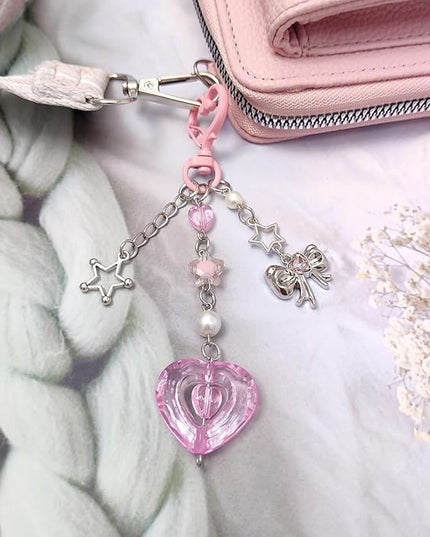Keychain for Women Gold Bow Angel Wings KeyChains Novel Star Heart Strawberry Racket Pendants Bag Charm Key Chains