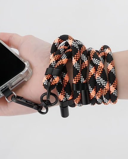 Adjustable Cell Phone Lanyard Crossbody Smartphone Strap Soft Rope Phone Lanyard for Around the Neck Holder (Orange/Black)