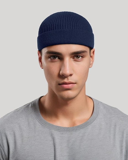 vidsel Thin Wool Fisherman Beanie for Men Women, Short Knit Cuff Trawler Watch Hats
