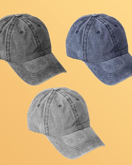 MEINICY 3 Packs Washed-Cotton Plain Baseball Cap, Vintage Adjustable Dad Hats Gift for Men/Women,Unstructured