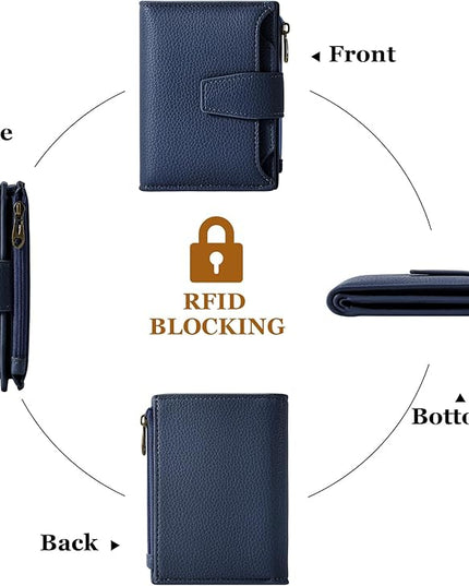 Airkit Small Wallet Women RFID Blocking Soft Leather Bifold Compact Card Holder Wallet for Women with Zipper Coin Pocket 4 ID Window
