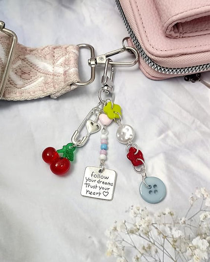 2PCS Cute Phone Charms Aesthetic Y2k Pink Guitar Strawberry Star Phone Straps Key Chains for Keys Bags Camera