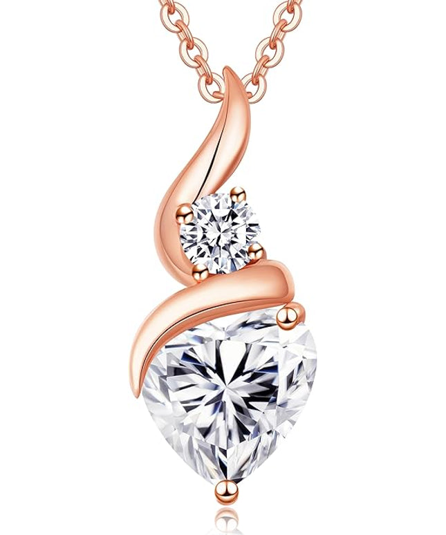 ANDSO Moissanite Heart Pendant Necklaces for Women, 925 Sterling Silver Necklace with Birthstone, Ideal Anniversary Present or Birthday Christmas Valentine Jewelry Gifts for Mom Wife Her Girlfriend