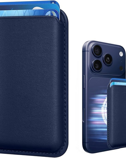 Magnetic Wallet Cell Phone Card Sleeves for Phone Case with Magnetic, Stronger Magnetics RFID Leather Phone Wallet Stick on Series of iPhone 17/16/15/14/13/12 Pro/Promax, Indigo Blue