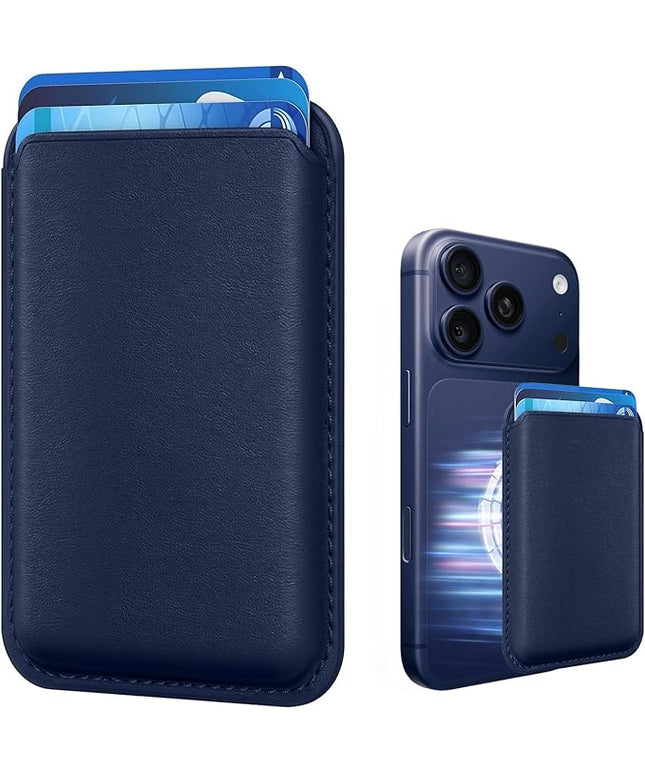 Magnetic Wallet Cell Phone Card Sleeves for Phone Case with Magnetic, Stronger Magnetics RFID Leather Phone Wallet Stick on Series of iPhone 17/16/15/14/13/12 Pro/Promax, Indigo Blue