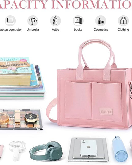 Mossio Large Canvas Tote Bag for Women with Pockets - Laptop Crossbody Work Tote Bag Everyday Bag Shoulder Purse Handbag