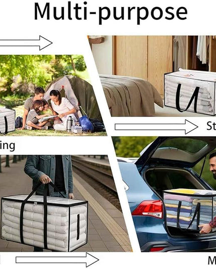 6 Pack-Extra Large Heavy Duty Moving Bags - Waterproof Storage Totes with Handles & Zippers, Foldable for College Dorm, Storage (Clear)