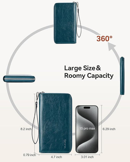 BOSTANTEN Leather Wallet for Women RFID Blocking Zip Around Credit Cards Holder Phone Clutch