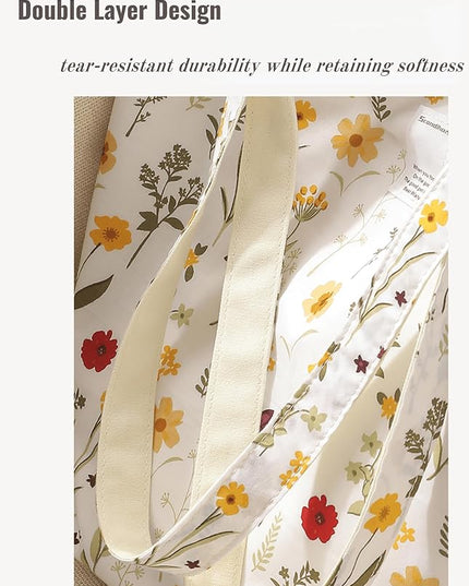 Floral Cotton Canvas Tote Bag for Women: 14x15 Inches Reusable Grocery Bag for Work, School, Travel, Gym