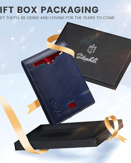 Zitahli Mens-Wallet-Slim-Leather-RFID Blocking Wallet for Men Minimalist Bifold Credit Card Holder with Gift Box