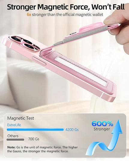 For Magsafe Wallet with Airtag Holder, Strong Magnetic Wallet for iPhone 17/16/15/14/13/12 Series, for iPhone Walletwith Adjustable Stand, ID Window, 4 Card Slots, 10 Cards Holder, Vegan Leather, Pink