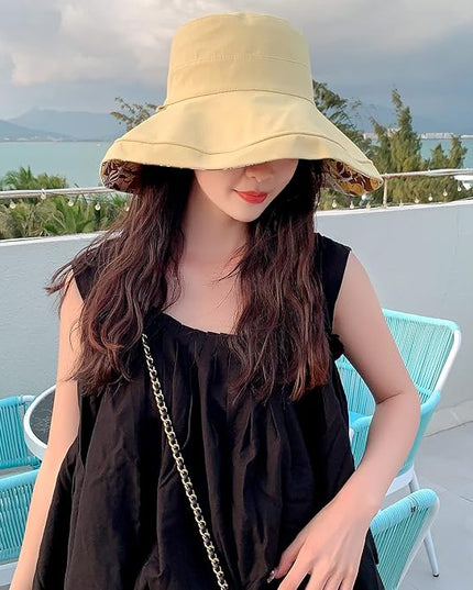 HUAMULAN Women Summer Sun Hat Wide Brim Wired Edge Floral Beach Bucket Hats Reversible Foldable Travel UV Protection Lady Hat