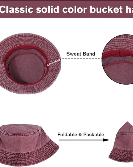 kozinu Washed Cotton Bucket Hats Packable Summer Outdoor Cap Travel Beach Sun Hat Plain Colors for Men Women