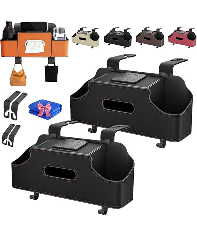 4-in-1 Car Organizers and Storage Box Multifunctional, Behind the Seat Organizer for Car, Cars Backseat Organizers with Tissue Holder and Cup Holder, Consolas Centrales De Auto (Black 2)
