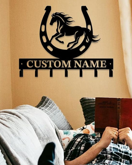 peanut case Personalized Farm Horse Keys Hooks,Custom Name Metal Cowboy Horse Art Keys Hooks,Metal Horse Lover Wall Home Storage Decorative Keys Hooks,Key Holder Hooks for Wall (Style B)