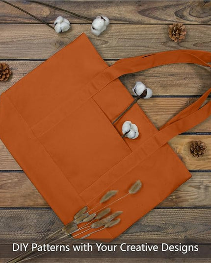 TOPDesign 1-Pack Canvas Tote Bags with an External Pocket, Reusable Grocery Shopping Bags, Top Zipper Closure, Daily Essentials (Orange)