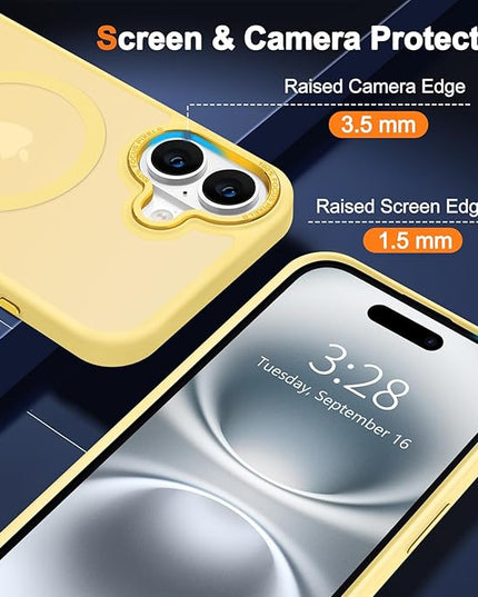 Hython Case for iPhone 16 Case Magnetic Translucent Matte Phone Cases 6.1" [Compatible with MagSafe] Thin Slim Fit Shockproof Bumper Hard Protective Cover for Women Men Girls, Frosted Yellow