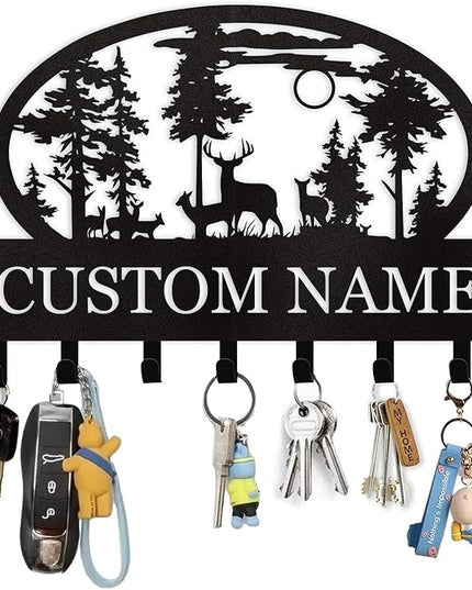 Dyoart Personalized Key Holder for Wall, Custom Metal Deer Cabin Key Hooks with Name, Metal Key Holder Hooks Organizer Rack, Key Hanger Decor for Kitchen, Entryway, Hallway, Office, Doorway