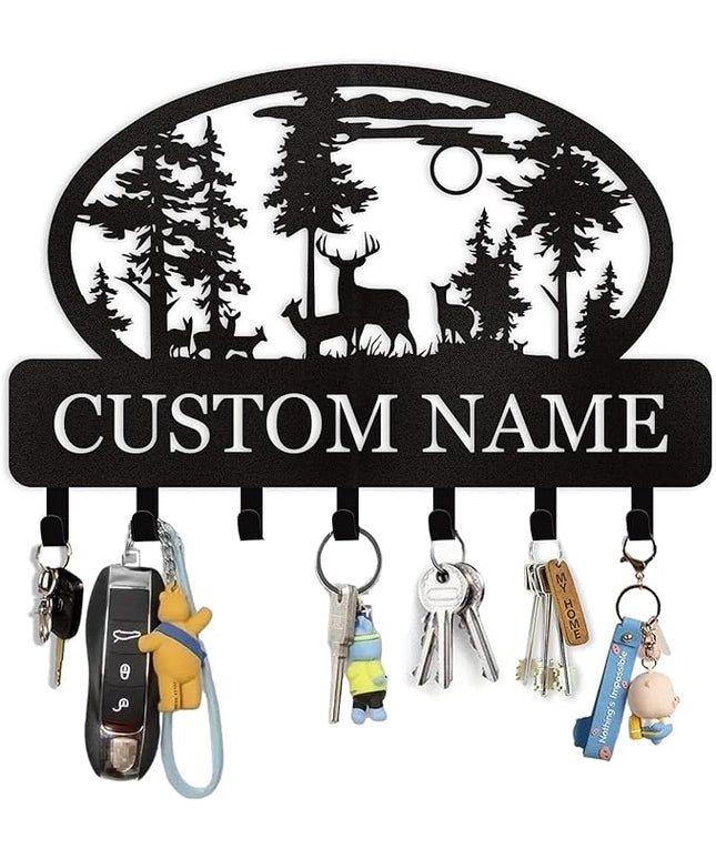 Dyoart Personalized Key Holder for Wall, Custom Metal Deer Cabin Key Hooks with Name, Metal Key Holder Hooks Organizer Rack, Key Hanger Decor for Kitchen, Entryway, Hallway, Office, Doorway
