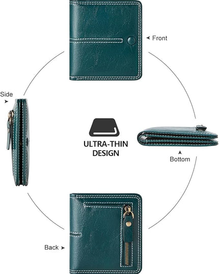 TFKGS rfid wallet women Slim Wallet for Womens wallet small wallets woman Thin Credit Card Holder for women Bifold Compact Pocket Ladies Mini Vegan Leather Blocking Green