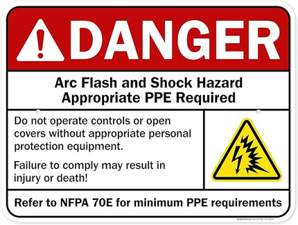 Danger Arc Flash And Shock Hazard Appropriate PPE Required Sign, 18x24 Inches, Rust Free .063 Aluminum, Fade Resistant, Made in USA by My Sign Center