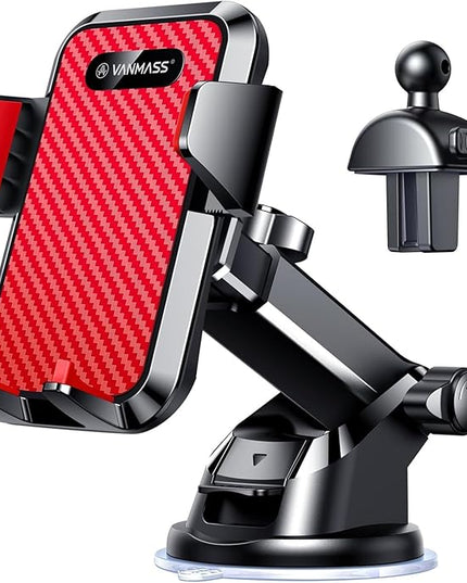 VANMASS 【2026 Strongest & Military-Grade Car Phone Mount 【Patent & Safety】 Ultimate Cell Phone Holder Best Handsfree Dash Windshield Vent for iPhone 17 Pro Max 16 15 Android & Truck Desk Mounts, Red