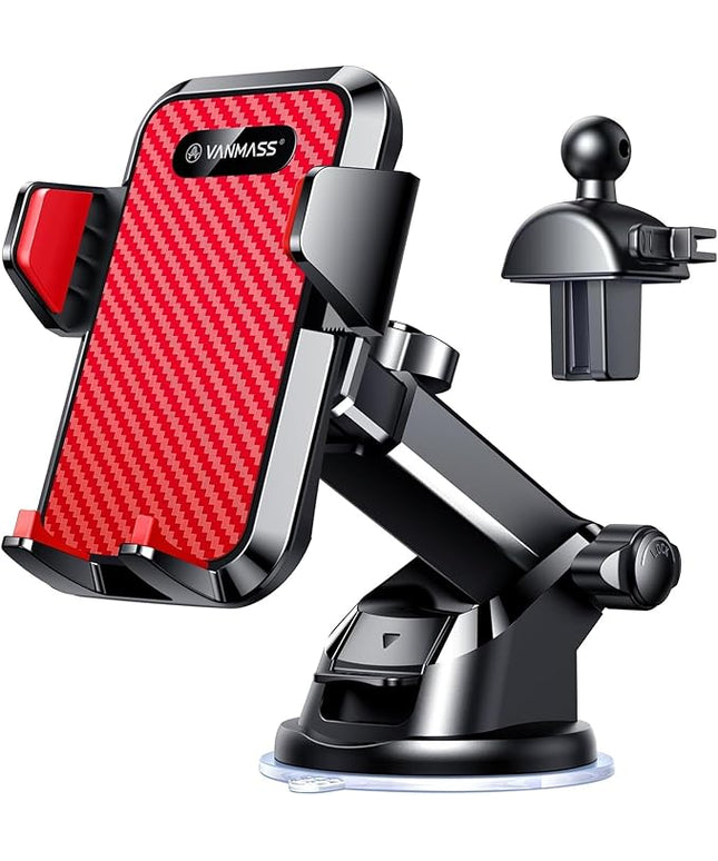VANMASS 【2026 Strongest & Military-Grade Car Phone Mount 【Patent & Safety】 Ultimate Cell Phone Holder Best Handsfree Dash Windshield Vent for iPhone 17 Pro Max 16 15 Android & Truck Desk Mounts, Red