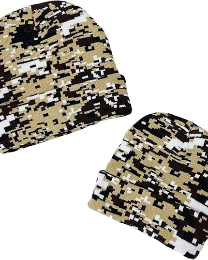 Super Soft Adult & Child Camo Print Winter Knit Beanie Set