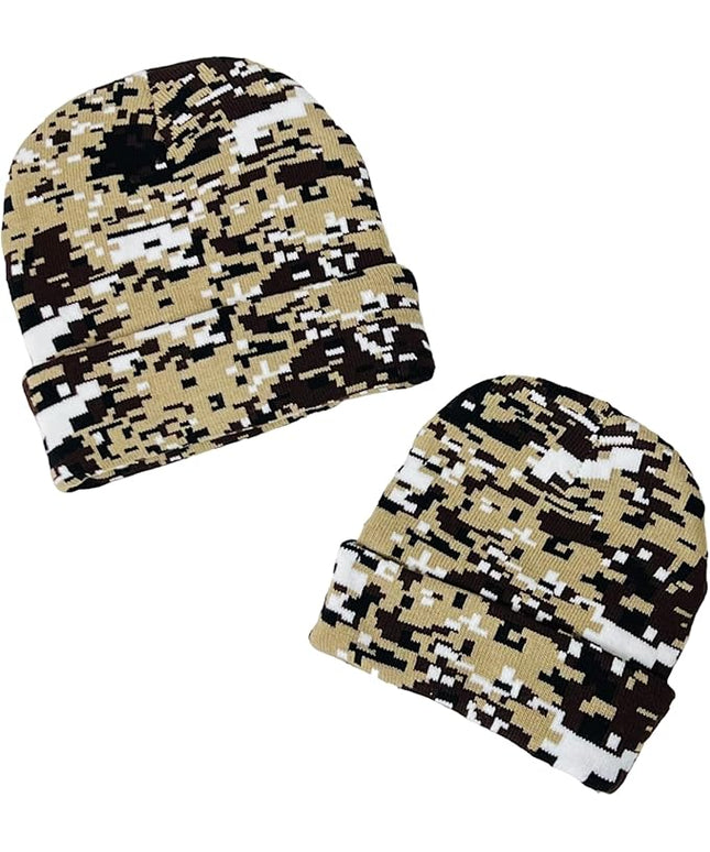 Super Soft Adult & Child Camo Print Winter Knit Beanie Set