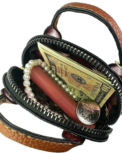 Plinvo Cute Genuine Leather Keychain Coin Purse for Women with Tassels Mini Change Pouch Brown (Brown)