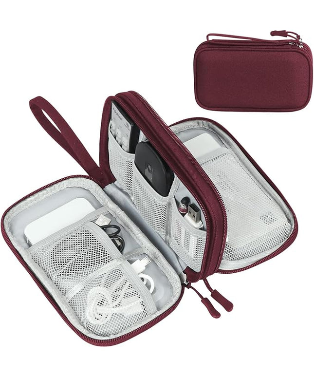 FYY Electronic Organizer, Travel Cable Organizer Bag Pouch Electronic Accessories Carry Case Portable Waterproof Double Layers All-in-One Storage Bag for Cable, Cord, Charger, Phone, Earphone Wine Red