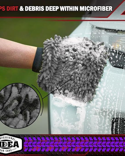 AIDEA Car Wash Mitt Microfiber-2Pack, Scratch-Free& Lint-Free, Premium Chenille Microfiber Wash Mitt-Grey Extra Large Size (8''X12'')