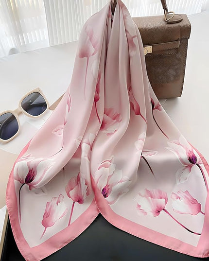 kcctoo 27.5" Mulberry Silk Feeling Head Scarf Women's Fashion Square Neck Satin Scarfs for Bag Hair Scarves Gift