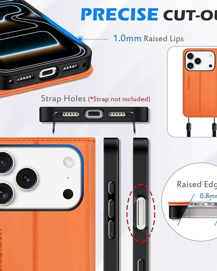 SHIELDON Case Wallet for iPhone 17 Pro 6.3-inch | Genuine Leather, RFID Blocking Credit Card Holder, Magnetic Closure, Folio Design, Kickstand, TPU Soft Full Protective Cover 2025 - Orange
