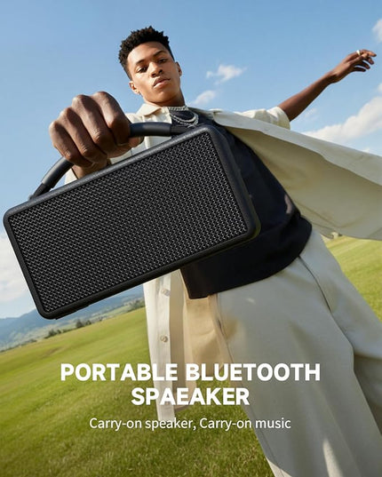 DINDIN Portable Bluetooth Speaker: 80W (Peak), 20H Playtime, Loud Wireless Wood Speakers with Bass, AUX and USB Input, Subwoofer, TWS Pairing, Vintage Speaker for Outdoor, Home, Office (Black)