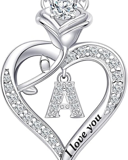 Rose Heart Pendant Necklace Gifts for Wife, Engraved 'I love you' Gift for Wife Girlfriend, Anniversary Birthday Eternity Jewelry Present for Women, Moissanite Necklace Gift for Her