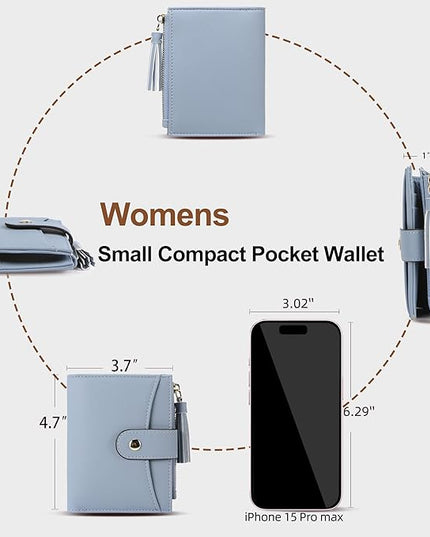 yiijay Small Wallet for Women RFID Blocking Tassle Bifold Slim Thin Leather Wallet Credit Card Holder Wallet Ladies Mini Wallet with Widened Zipper Pocket